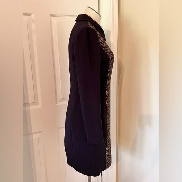 2ME Dressy Tweed Metallic Knit Long Sleeve Navy Career Sheath Dress Size XS-S - Picture 3 of 5